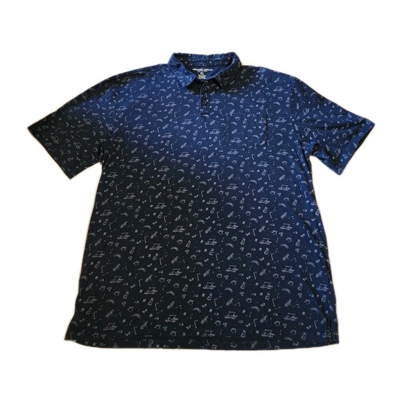 Pacific Marlin Performance Polo Shirt Mens Xl‎ Blue Golf All Over Print - Picture 2 of 6